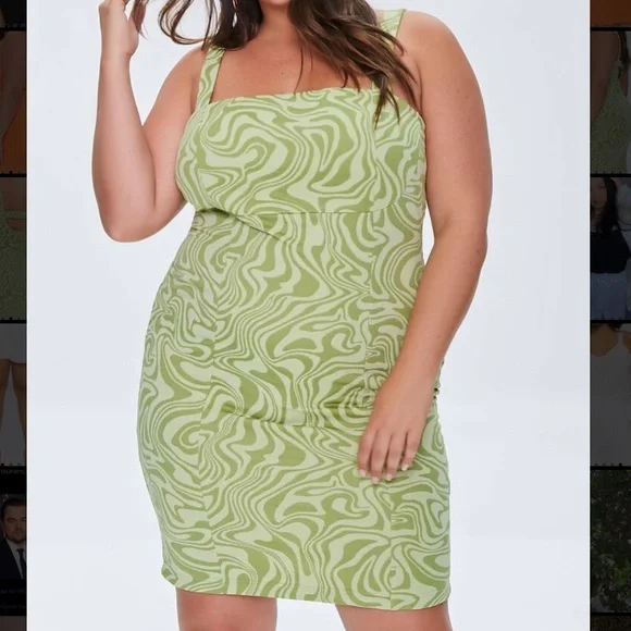 Forever 21 Dresses Forever 2 Green Marble Retro Dress Nwt 2x Poshmark